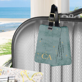 Etiqueta De Bagagem Viagem de Monograma Azul Dusty de Avião Minimalist