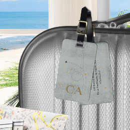 Etiqueta De Bagagem Viagem de monograma Dourada com Cinza de atraso mí