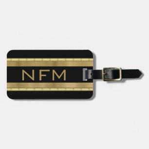 Etiqueta De Bagagem Viagem de Monograma Elegante - Faux Dourado e Blac