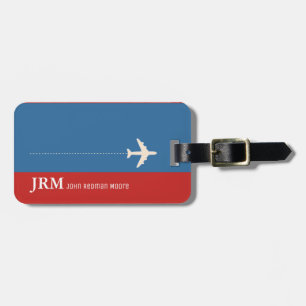 Etiqueta De Bagagem viagem de monograma personalizado vermelho & azul