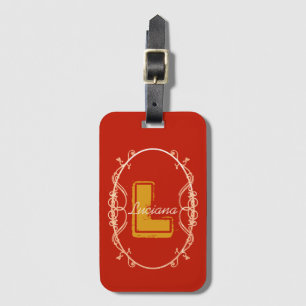 Etiqueta De Bagagem Viagem de Monograma Vermelho Na moda Girly Moderno