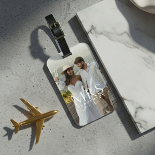 Etiqueta De Bagagem Viagem de Recém-Casados com Monograma de Foto Mode