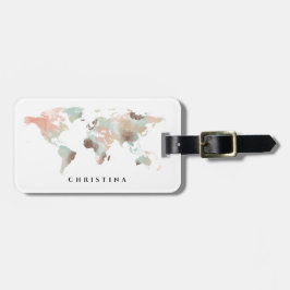 Etiqueta De Bagagem Viagem do Mapa Mundial de Aquarelas do Monograma P