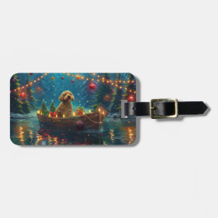 Etiqueta De Bagagem Viagem Festiva de Natal do Goldendoodle