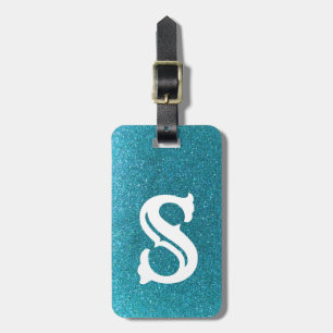 Etiqueta De Bagagem Viagem Glam Monograma de Glitter de Turquesa