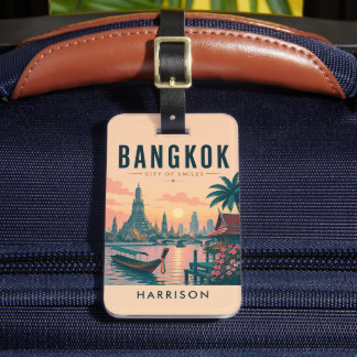 Etiqueta De Bagagem Viagem Personalizada Rosa Pêssego Tailândia Bangue