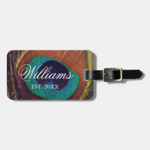Etiqueta De Bagagem Viagem personalizado de penas de pavão elegante ún