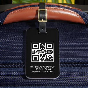 Etiqueta De Bagagem Viagem personalizado Nome e código qr preto