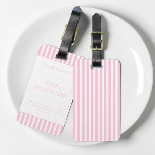 Etiqueta De Bagagem Viagem Préppy Personalizada com Listras Rosa Femin