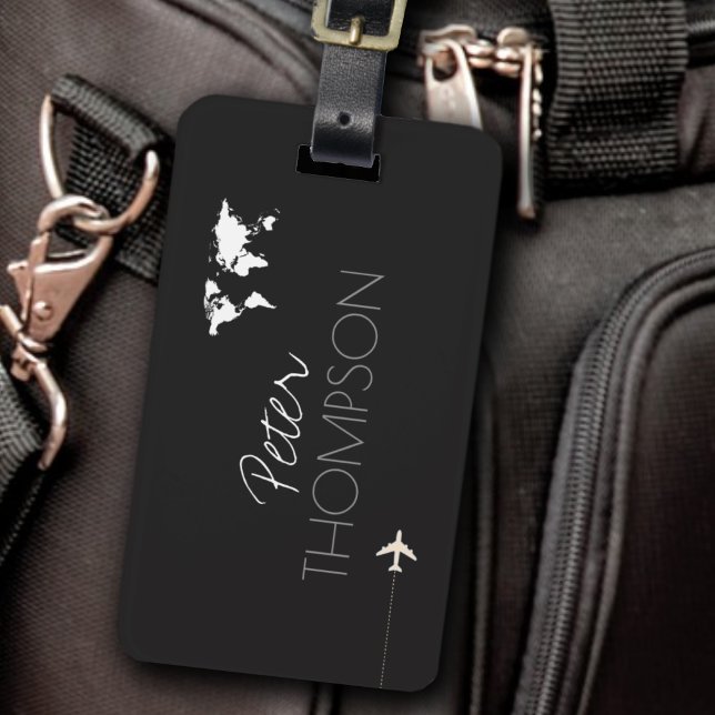 Etiqueta De Bagagem Viagem preto e branco personalizado e elegante (Criador carregado)