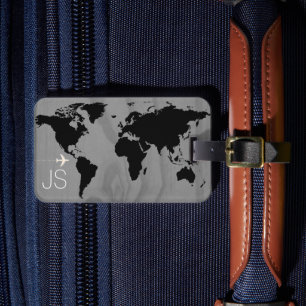 Etiqueta De Bagagem Viagem world map personalizado preto e branco