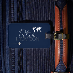 Etiqueta De Bagagem Viajante personalizado e elegante azul-escuro