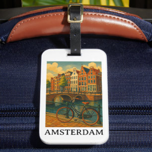 Etiqueta De Bagagem Vintage Amsterdam - Retro Viagem Design
