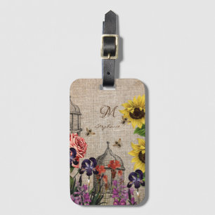 Etiqueta De Bagagem Vintage Beehive Honey Bee Sunflower Monograma
