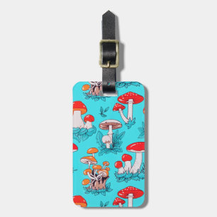 Etiqueta De Bagagem Vintage Blue Forest Natural Autumn Mushroom