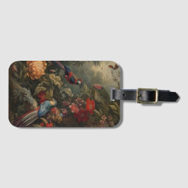 Etiqueta De Bagagem Vintage botânica bird flores no paraíso