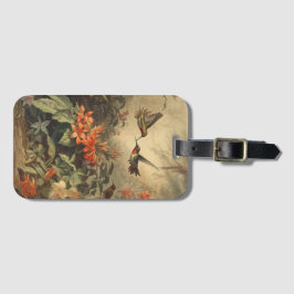 Etiqueta De Bagagem Vintage botânica de beija-flores