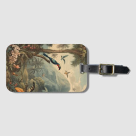 Etiqueta De Bagagem Vintage botânica de tucanos e flores