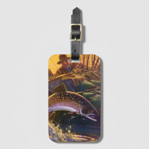 Etiqueta De Bagagem Vintage Brook Trout Fish Pescador, Pesca Desportiv