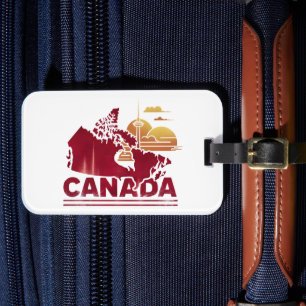 Etiqueta De Bagagem Vintage Canada Viagem Country Map Maple Leaf