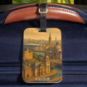 Etiqueta De Bagagem Vintage Cardiff Wales UK Retro Art