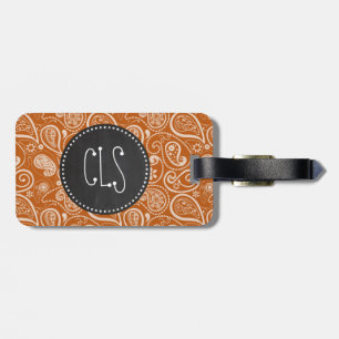 Etiqueta De Bagagem Vintage Chalkboard Burnt Orange Paisley; Floral