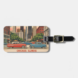 Etiqueta De Bagagem Vintage Chicago Illinois City Skyline Retro Viagem
