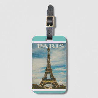 Etiqueta De Bagagem Vintage Eiffel Tower Paris França Teal & White Lug