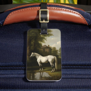 Etiqueta De Bagagem Vintage Equestrian White Hunse Painting