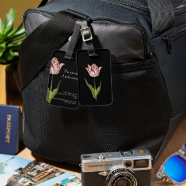 Etiqueta De Bagagem Vintage Flor Botânico Preto