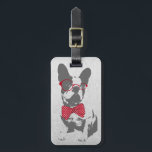Etiqueta De Bagagem Vintage Funny French Buldog<br><div class="desc">Uma ilustração bonita, engraçada e tradicional de um animal de touros francês vestindo um arco vermelho de bolinhas e óculos. Este charmoso e caprichoso design capta a essência das características únicas do buldogue francês, melhorado com um vibrante arco vermelho-bolinhas, e óculos vermelhos acrescentando um pop de cor e uma dica...</div>