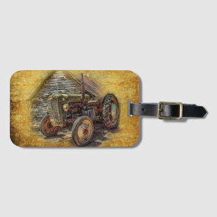 Etiqueta De Bagagem Vintage Green Trator Rustic Old Barn
