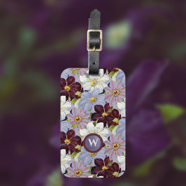 Etiqueta De Bagagem Vintage Lavanda e Burgundy Watercolor Clematis