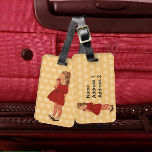 Etiqueta De Bagagem Vintage Little Girl Red Dress Apple