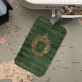 Etiqueta De Bagagem Vintage Monographic Crest Music Manuscrito Verde D