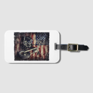Etiqueta De Bagagem Vintage Motorcycle USA Flag Retro Biker American
