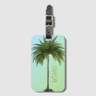 Etiqueta De Bagagem Vintage Palm Tree Tropical Elegante Verde