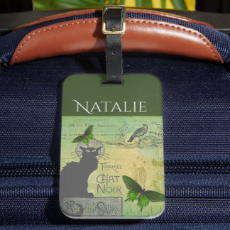 Etiqueta De Bagagem Vintage Paris Tour pelo Chat Noir Collage