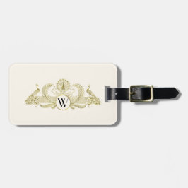 Etiqueta De Bagagem Vintage Peacocks Monograma Faux Dourada Ivory BG