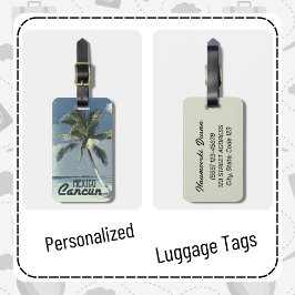 Etiqueta De Bagagem Vintage Personalizada Cancun Viagem Art do México