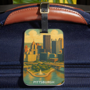 Etiqueta De Bagagem Vintage Pittsburgh Pennsylvania Skyline