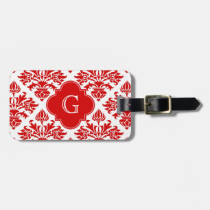 Etiqueta De Bagagem Vintage Red Floral Damask 3 com Monograma LG