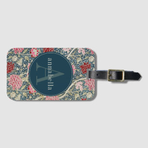 Etiqueta De Bagagem Vintage Red Pink Floral William Morris Monograma