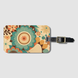 Etiqueta De Bagagem Vintage retro design floral castanho-verde