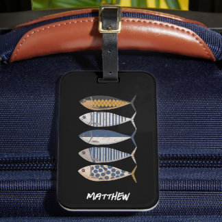 Etiqueta De Bagagem Vintage Retro Distestido Sardine, Pescador Persona