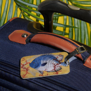 Etiqueta De Bagagem Vintage Tropical Blue Fish Coral Marine Ocean Life