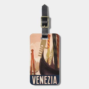 Etiqueta De Bagagem Vintage Veneice Itália Gondola Viagem