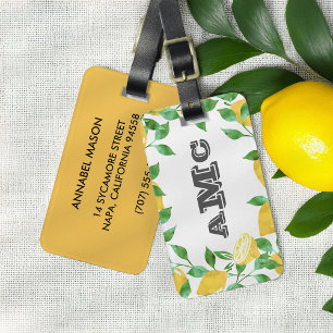 Etiqueta De Bagagem Vintage Watercolor Lemon Monograma Bagagem