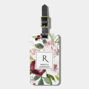 ETIQUETA DE BAGAGEM VINTAGEM BRANCA PINK PINK BURGUNDY PROTEA FLORAL