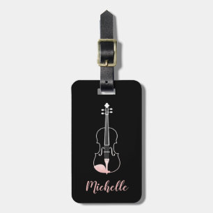Etiqueta De Bagagem Violino Profissional Preto Branco